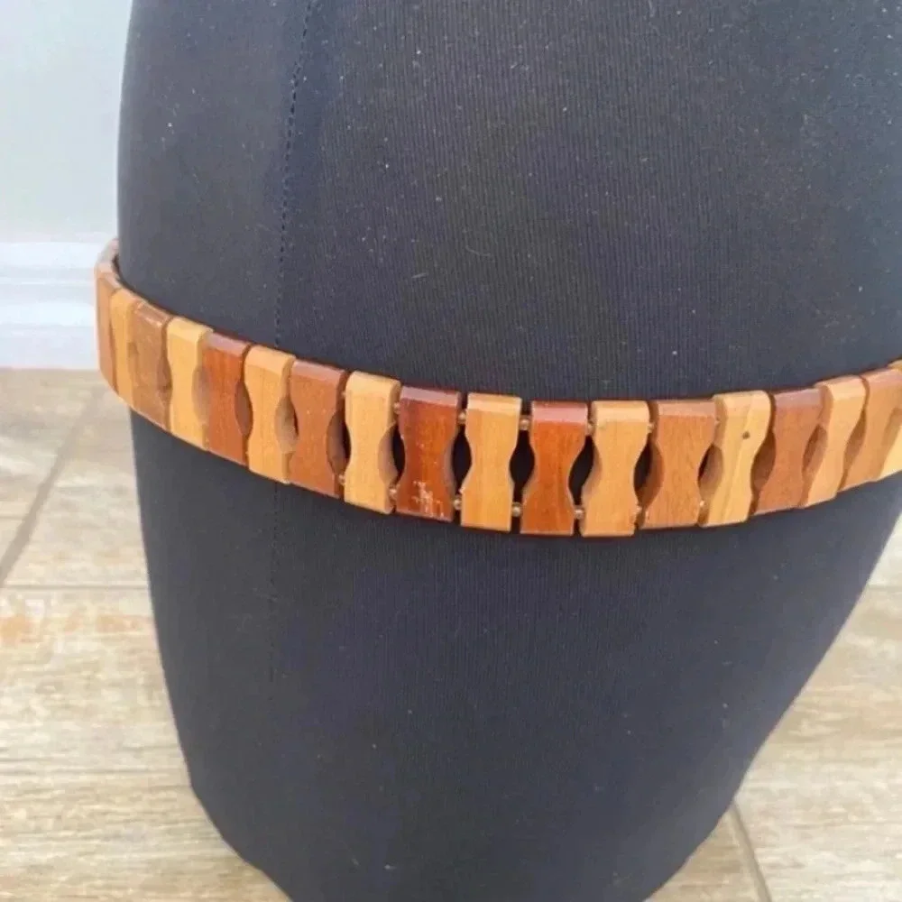 Vintage Womens Wooden Boho Folksy Belt